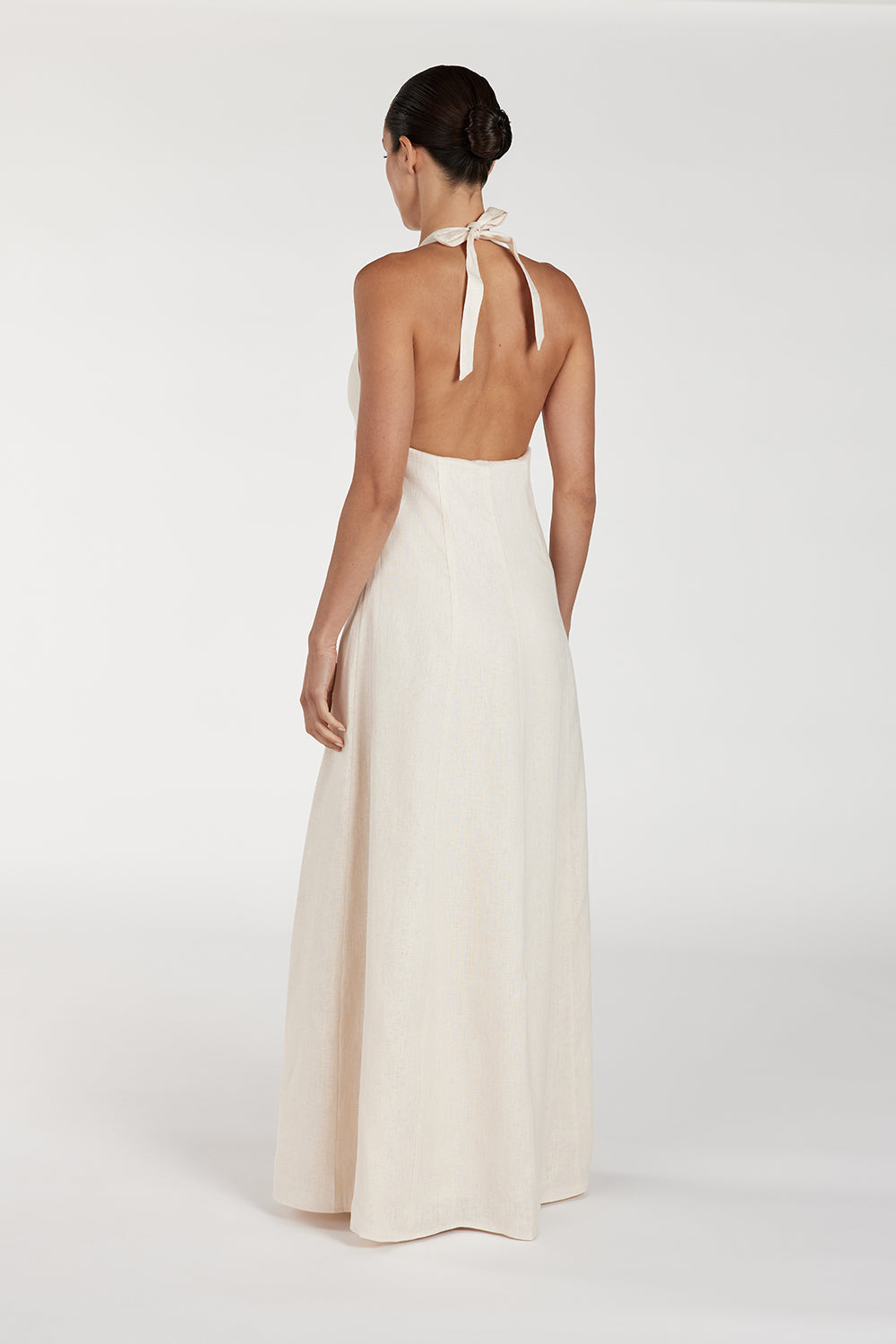AUDREY CREAM HALTER LINEN MIDI DRESS