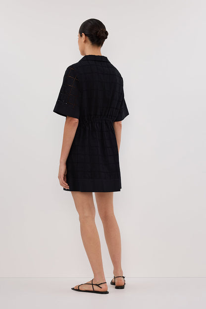 OWEN BLACK SLEEVED BRODERIE MINI DRESS