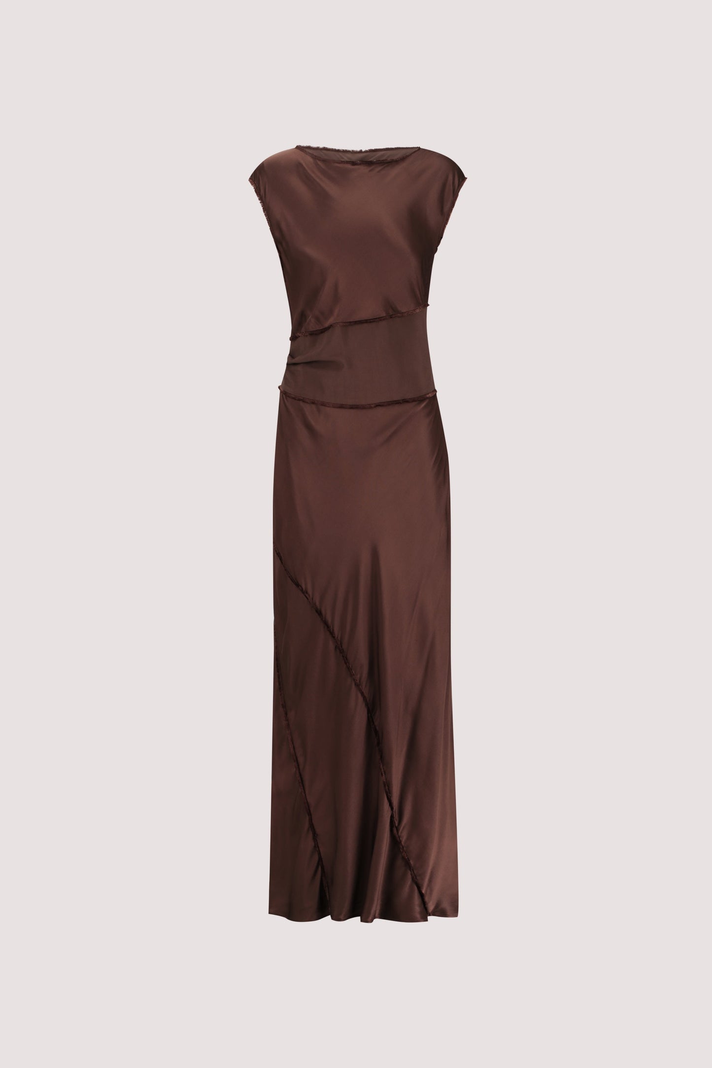 MONICA BITTER CHOCOLATE SATIN MIDI DRESS
