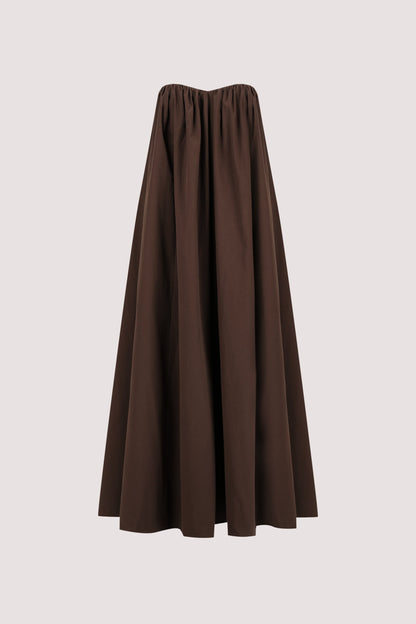 ROISIN BITTER CHOC COTTON STRAPLESS MAXI DRESS