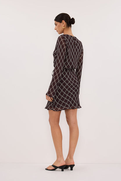 ARLINGTON CHOC LONG SLEEVE BOAT NECK MINI DRESS