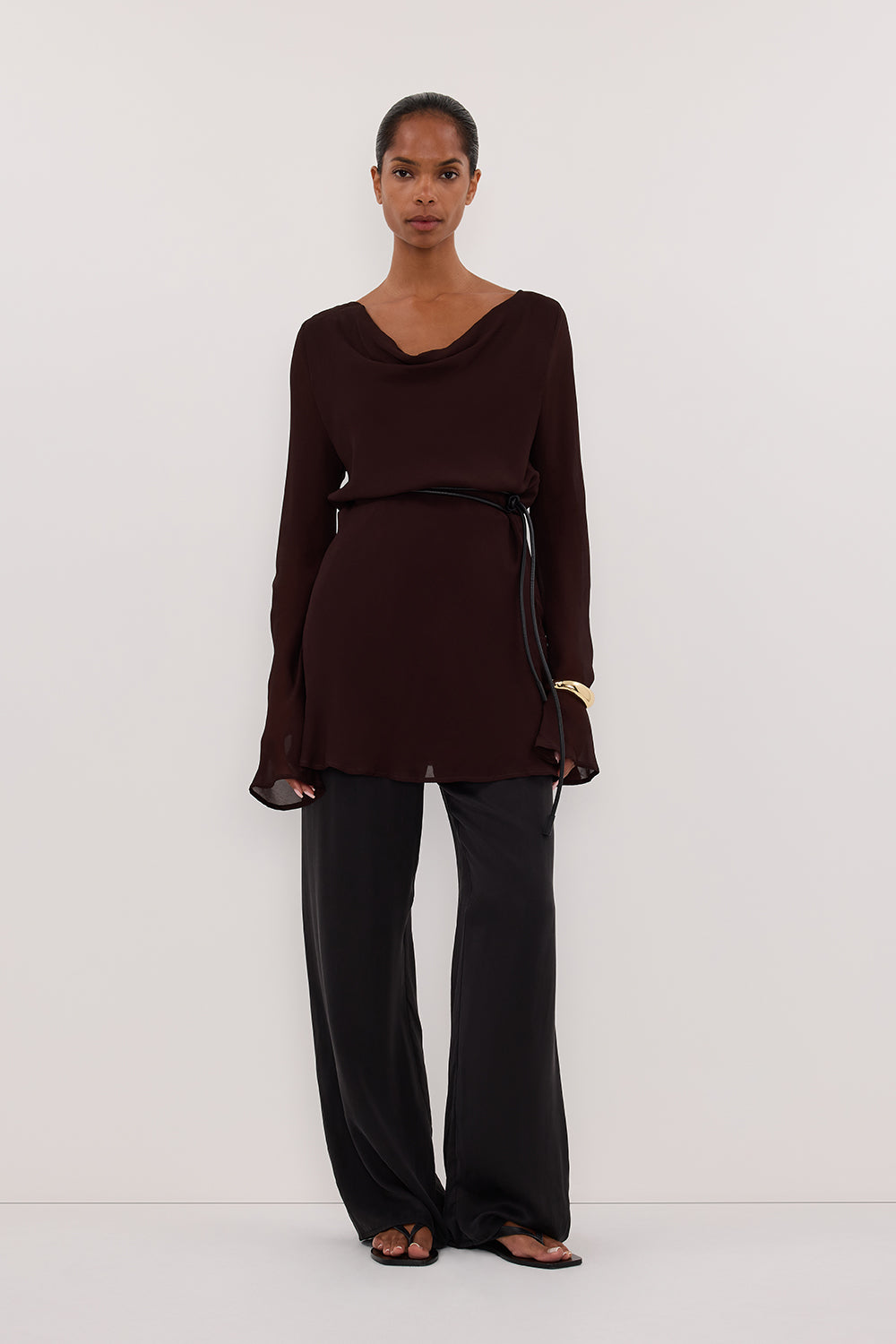 CORFU DARK CHOC SLEEVED MINI DRESS