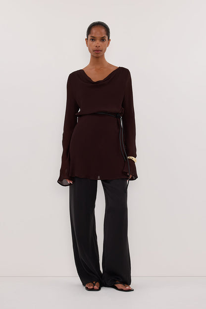 CORFU DARK CHOC SLEEVED MINI DRESS