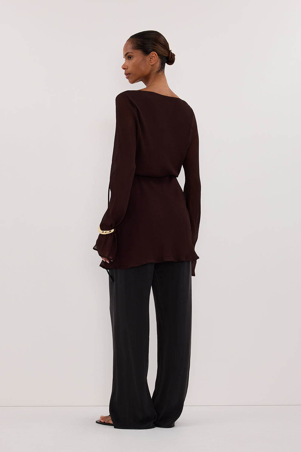 CORFU DARK CHOC SLEEVED MINI DRESS