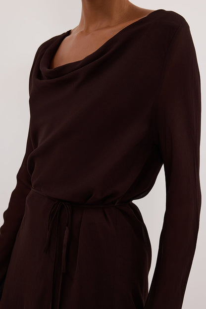 CORFU DARK CHOC SLEEVED MINI DRESS