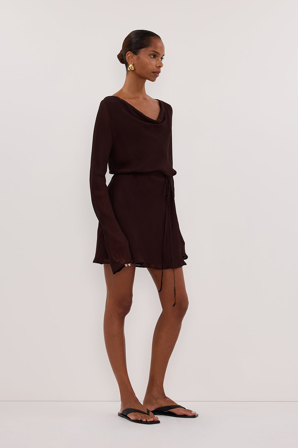 CORFU DARK CHOC SLEEVED MINI DRESS