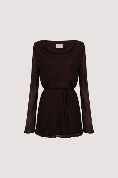 CORFU DARK CHOC SLEEVED MINI DRESS