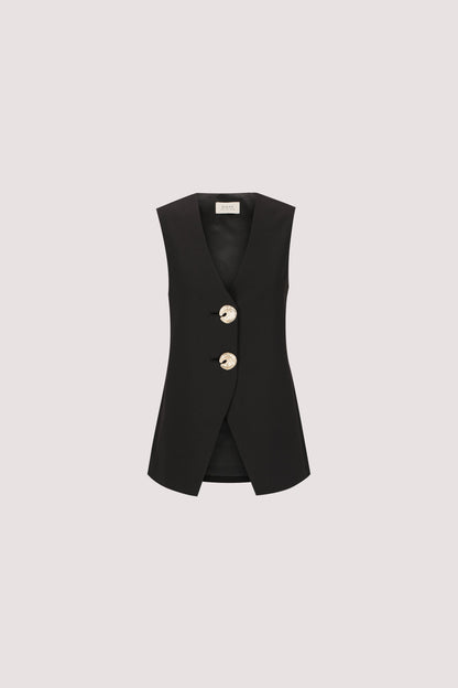 AMERY BLACK SLEEVELESS GOLD BUTTON VEST
