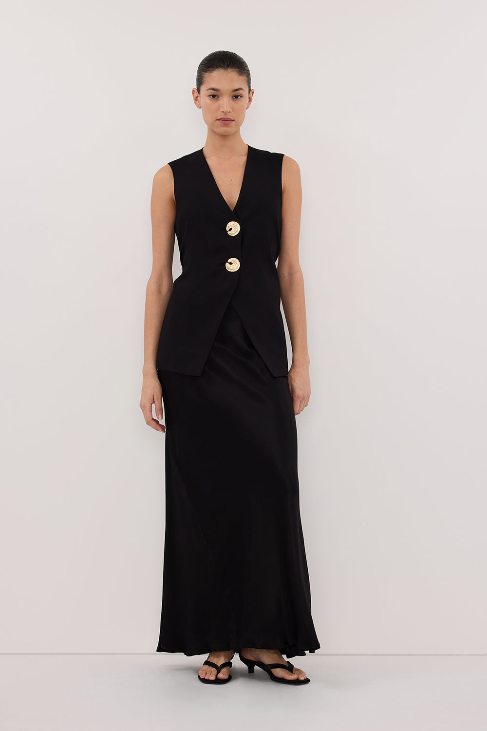 AMERY BLACK SLEEVELESS GOLD BUTTON VEST