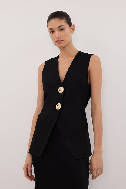 AMERY BLACK SLEEVELESS GOLD BUTTON VEST