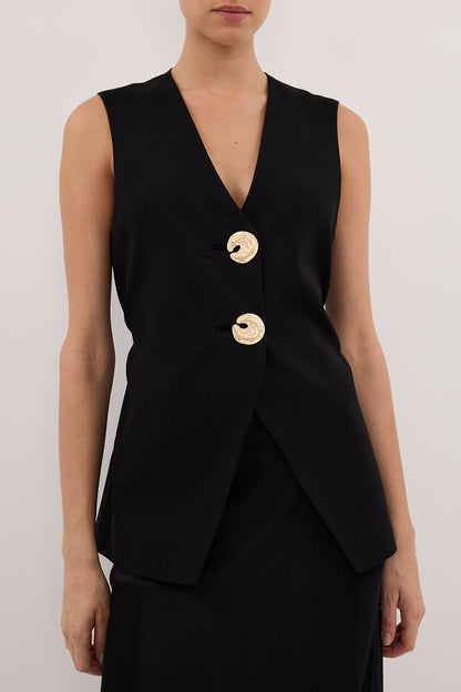 AMERY BLACK SLEEVELESS GOLD BUTTON VEST