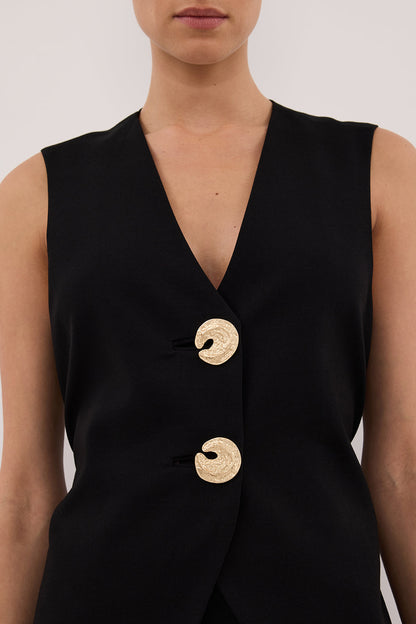 AMERY BLACK SLEEVELESS GOLD BUTTON VEST