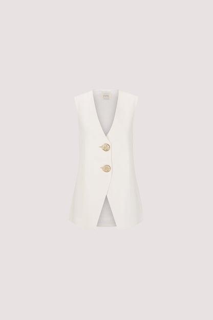 AMERY WHITE SLEEVELESS GOLD BUTTON VEST