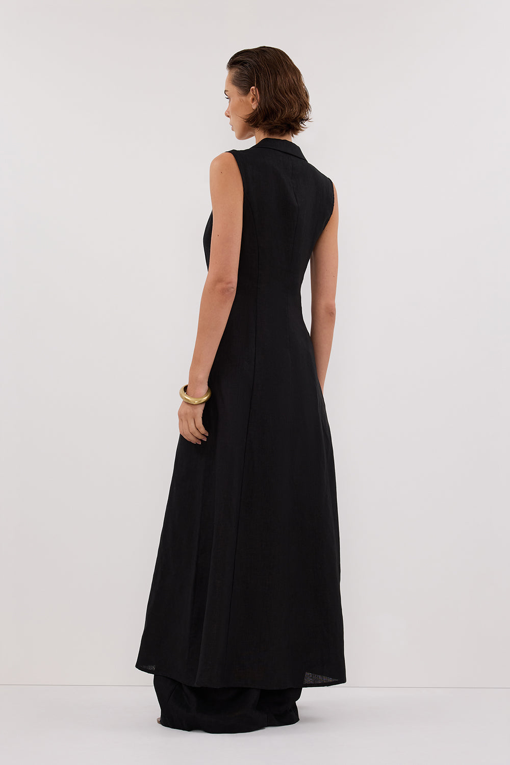 CORA BLACK LINEN MIDI DRESS