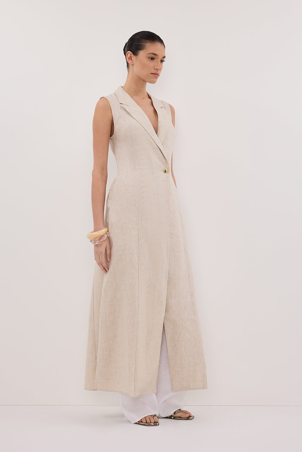 CORA NATURAL MIDI LINEN DRESS