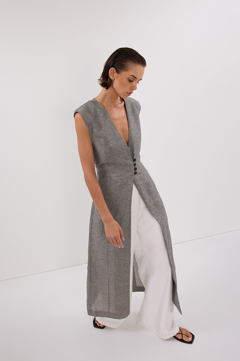 ELIAS CHARCOAL LONGLINE VEST