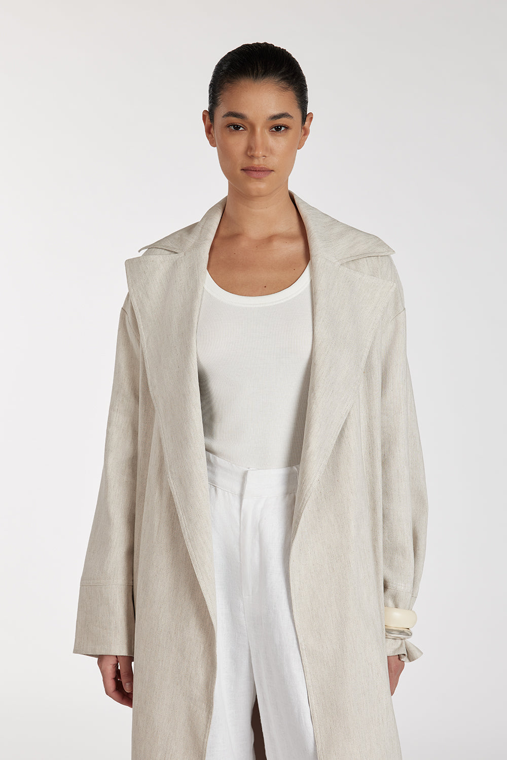 JOSEPHINA NATURAL LINEN BLEND TRENCH COAT