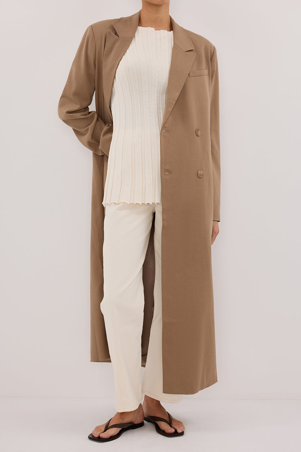 CELINA TAN WOOL BLEND COAT