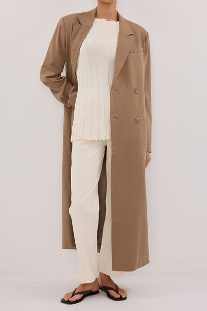 CELINA TAN WOOL BLEND COAT