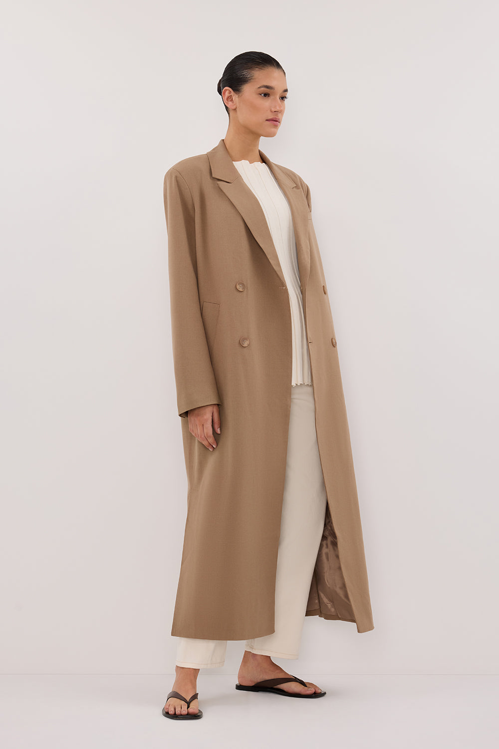 CELINA TAN WOOL BLEND COAT