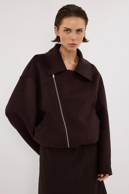 ELAINE DARK CHOC OVERSIZED WOOL BLEND JACKET
