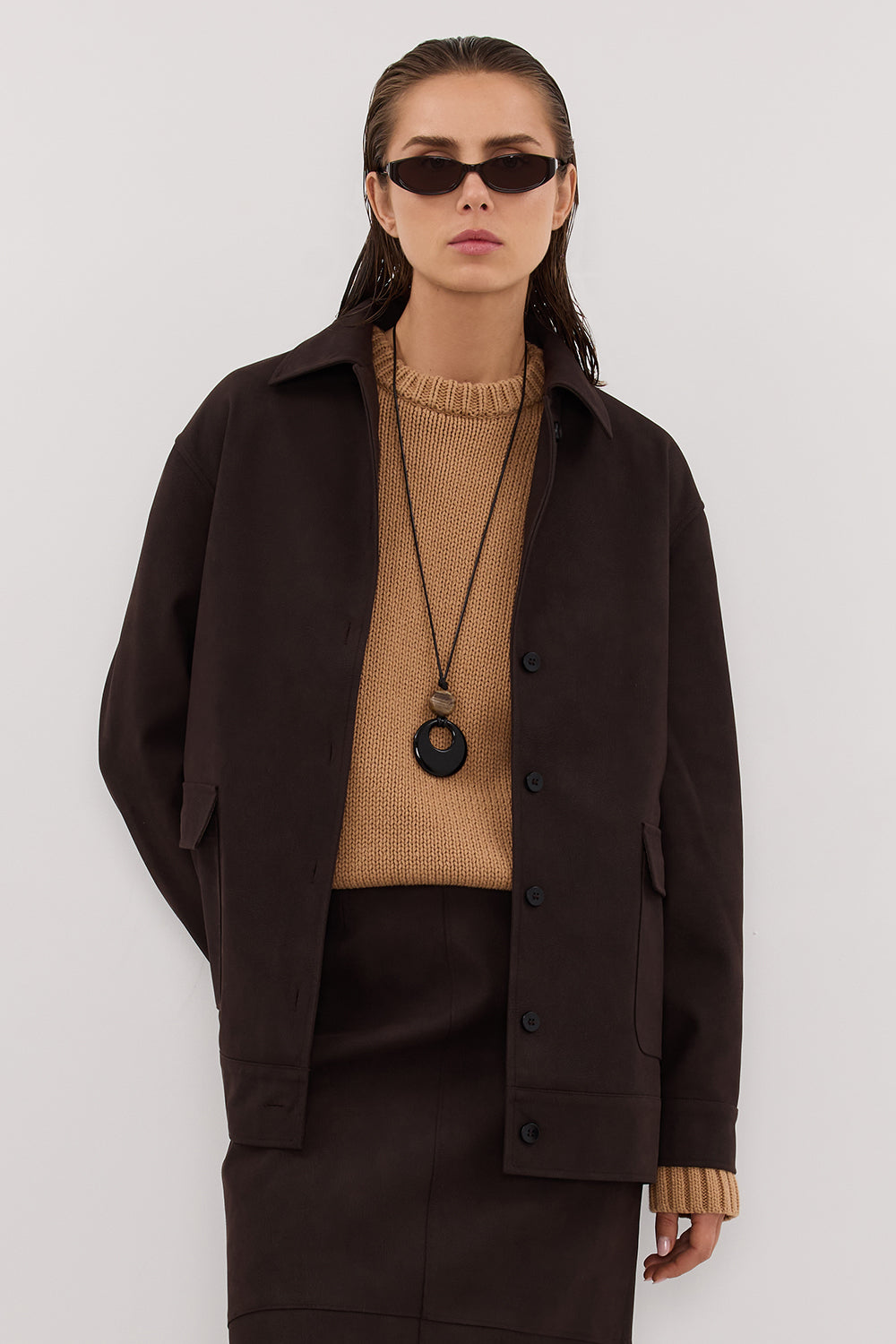 OTIS BITTER CHOC FAUX SUEDE JACKET