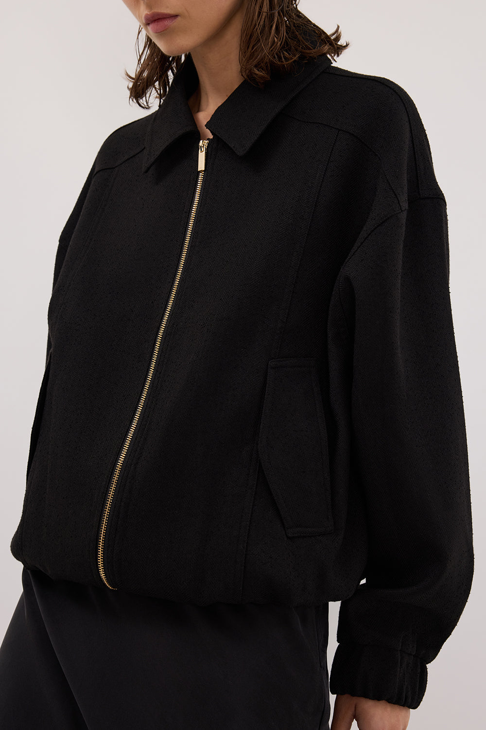 FRANKIE BLACK TWEED BOMBER JACKET