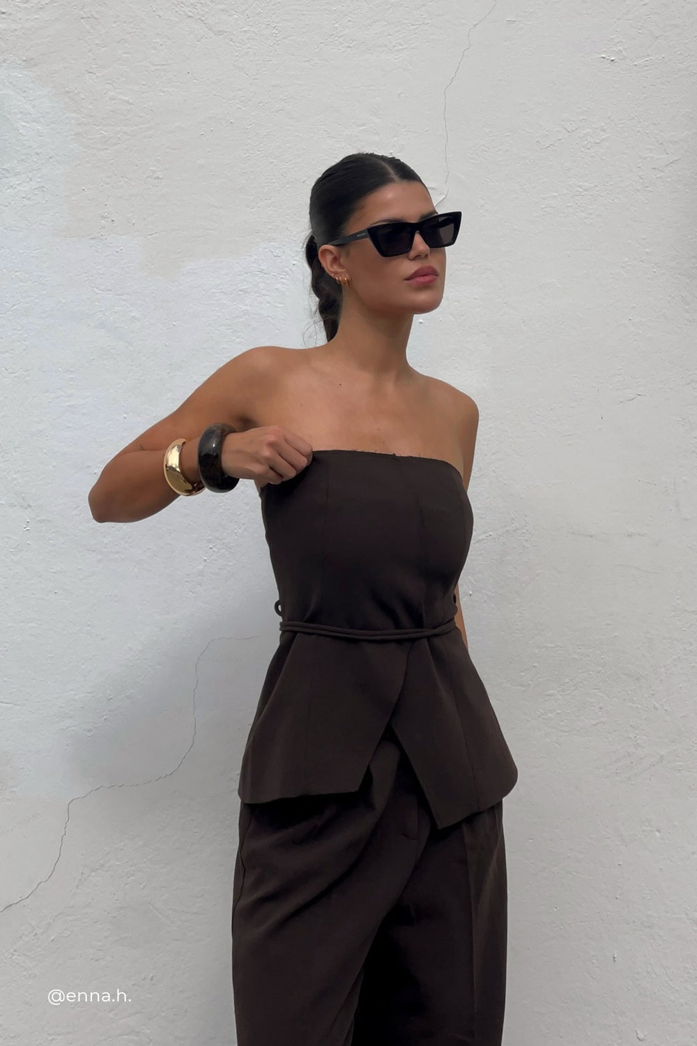 JULIE BITTER CHOC STRAPLESS TOP