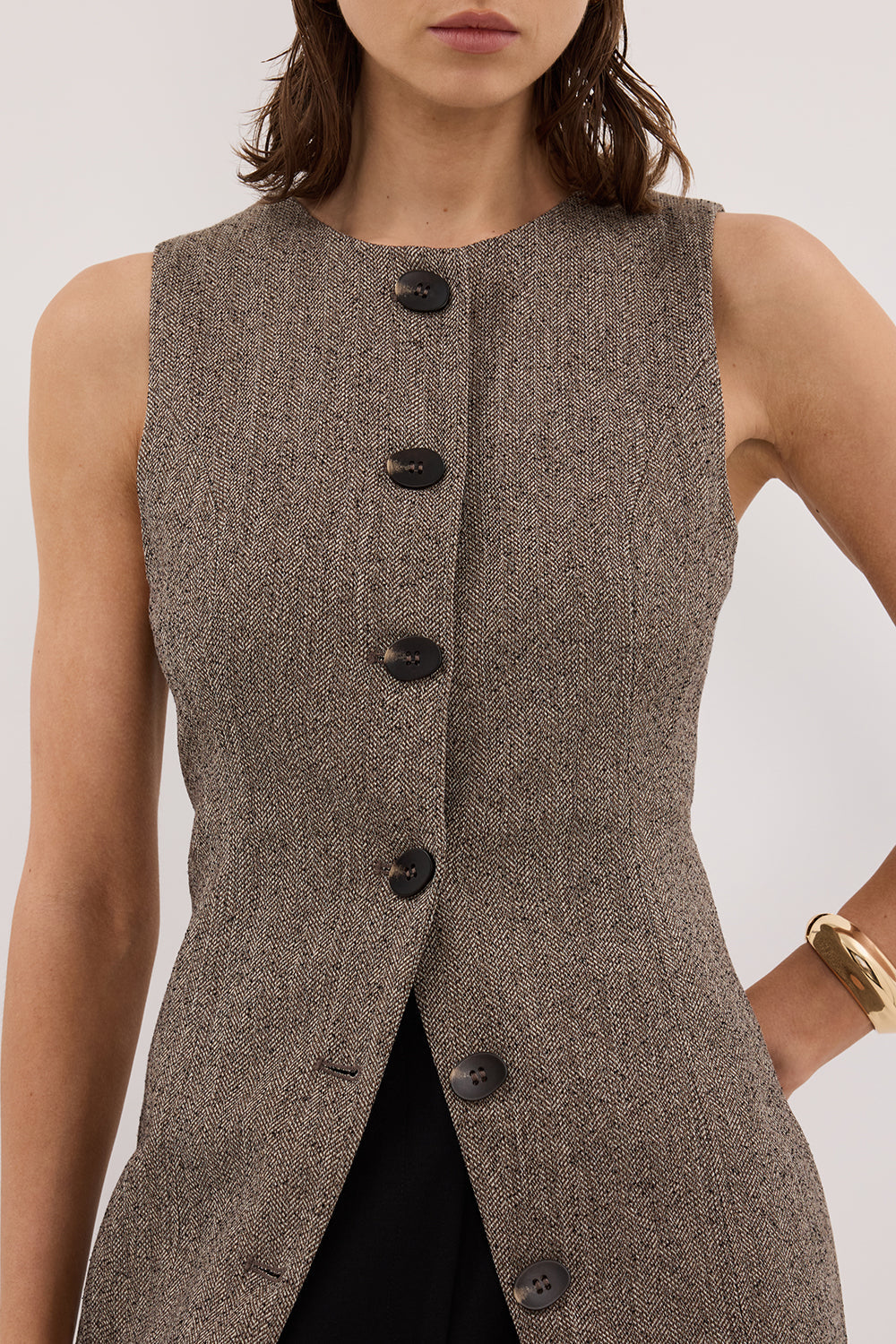 FRANKIE CHOC TWEED TUNIC VEST