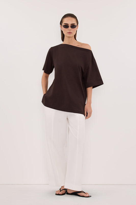 ESME BITTER CHOC ASYM BOAT NECK TEE