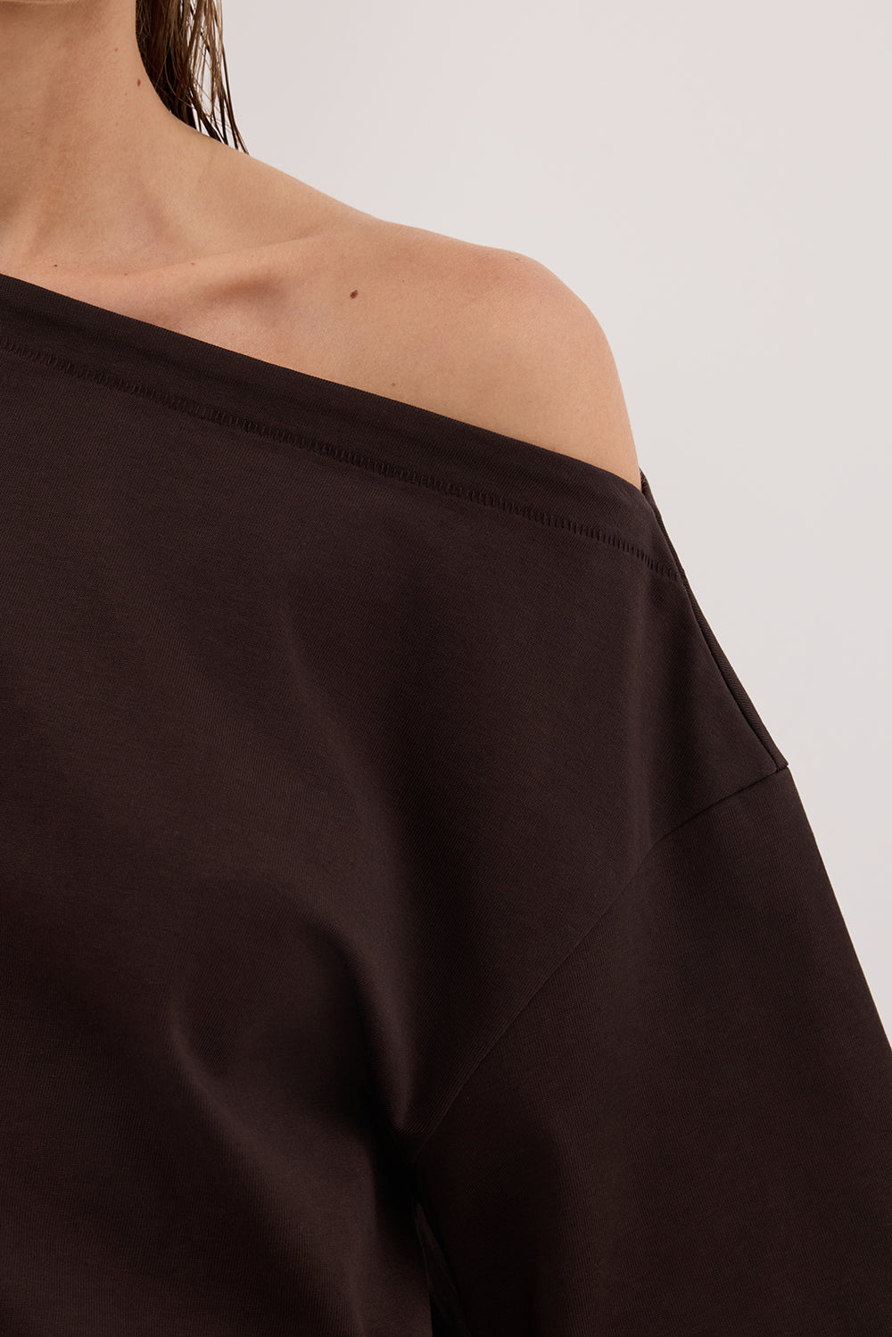 ESME BITTER CHOC ASYM BOAT NECK TEE