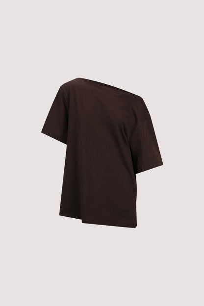 ESME BITTER CHOC ASYM BOAT NECK TEE