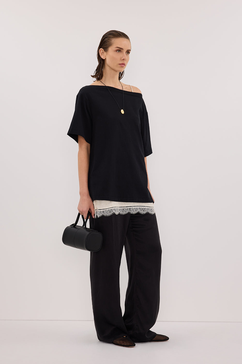 ESME BLACK ASYM BOAT NECK TEE