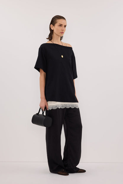 ESME BLACK ASYM BOAT NECK TEE