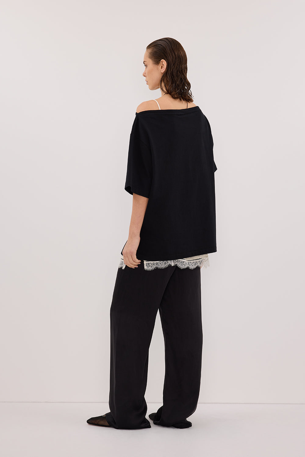 ESME BLACK ASYM BOAT NECK TEE