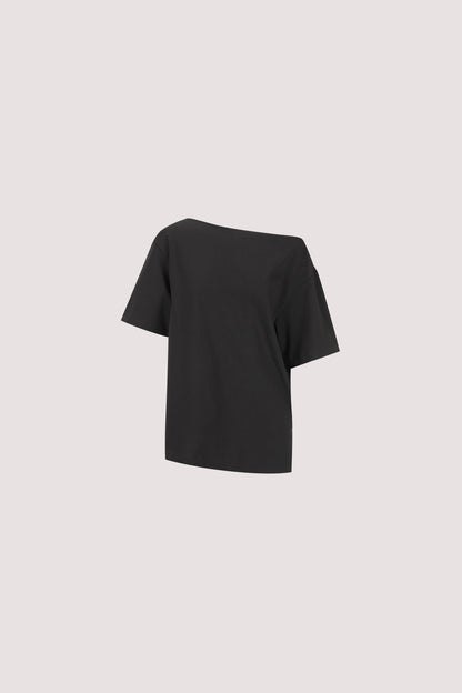 ESME BLACK ASYM BOAT NECK TEE