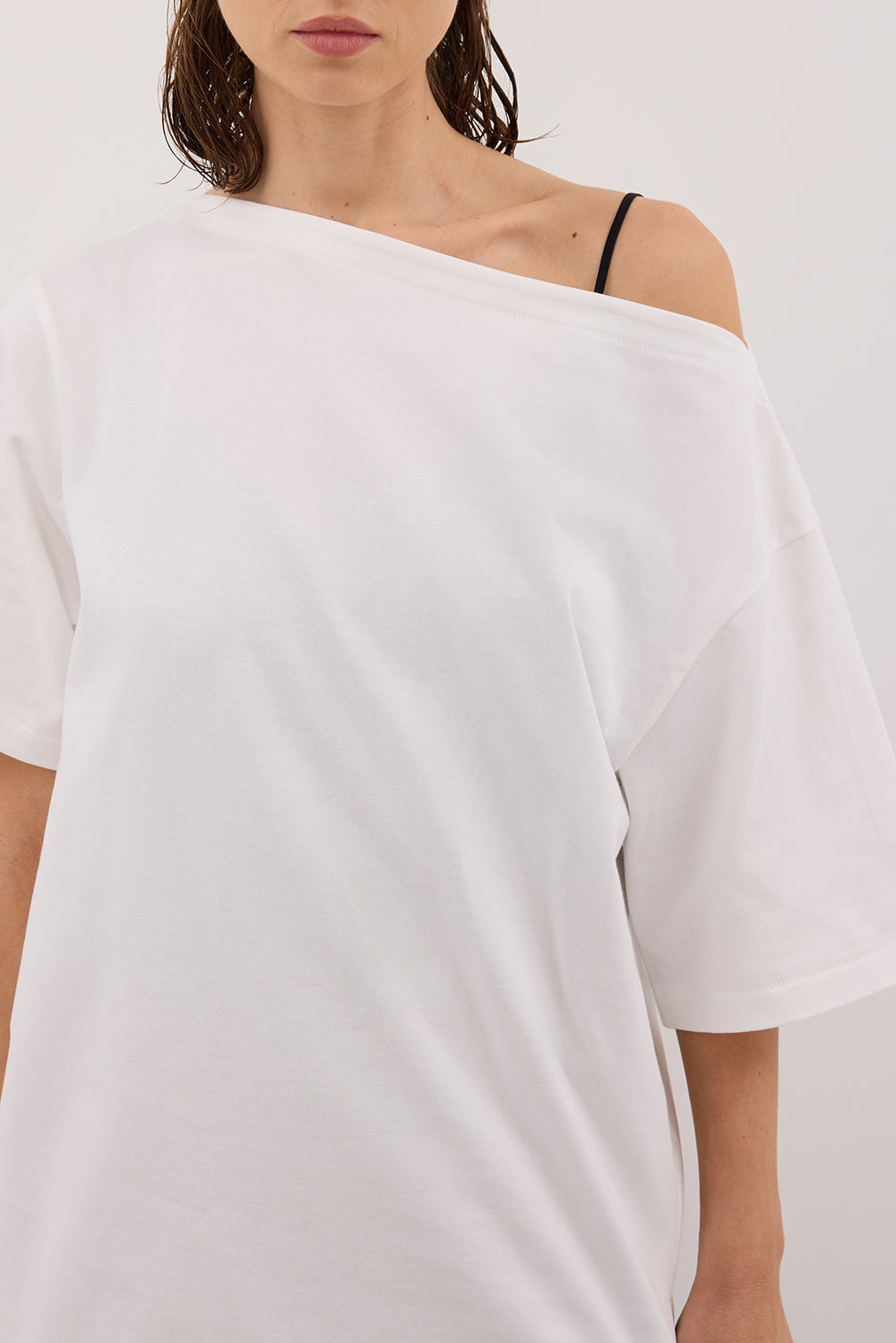 ESME WHITE ASYM BOAT NECK TEE