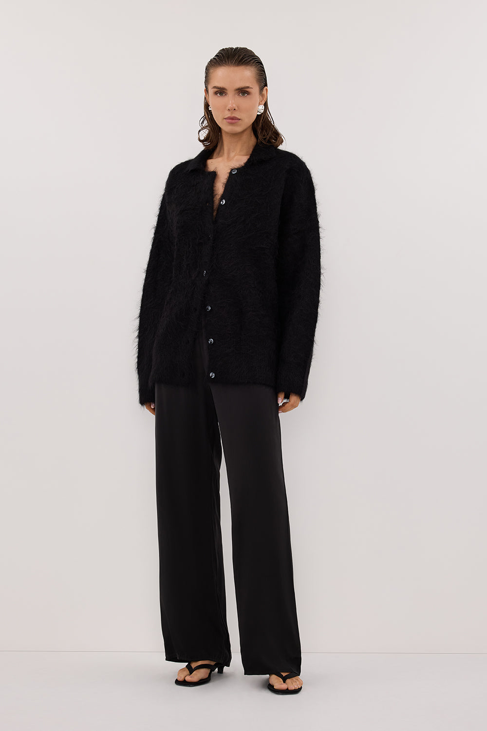 SALMA BLACK POLO NECK KNIT CARDIGAN