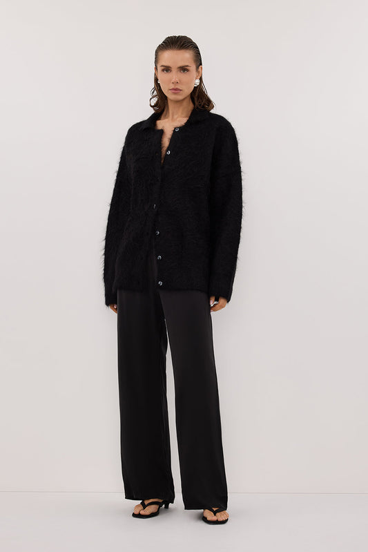 SALMA BLACK POLO NECK KNIT CARDIGAN