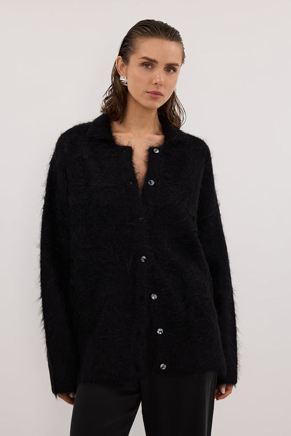 SALMA BLACK POLO NECK KNIT CARDIGAN