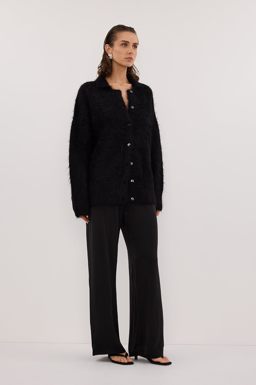 SALMA BLACK POLO NECK KNIT CARDIGAN