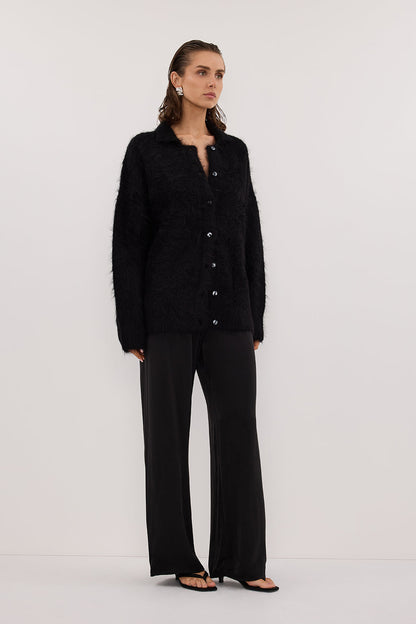 SALMA BLACK POLO NECK KNIT CARDIGAN