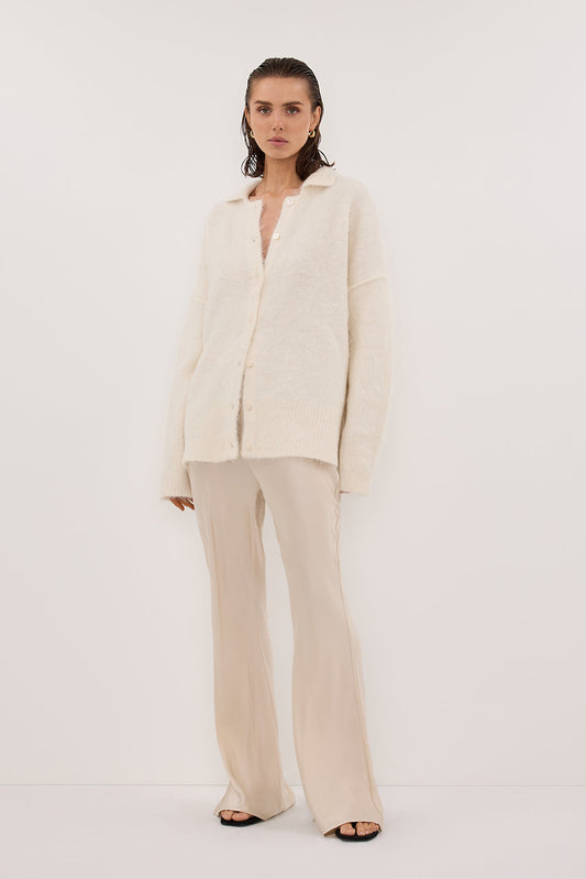 SALMA IVORY POLO NECK KNIT CARDIGAN