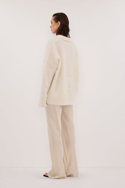 SALMA IVORY POLO NECK KNIT CARDIGAN