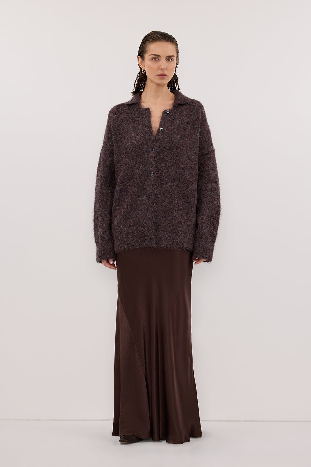 SALMA WINE POLO NECK KNIT CARDIGAN