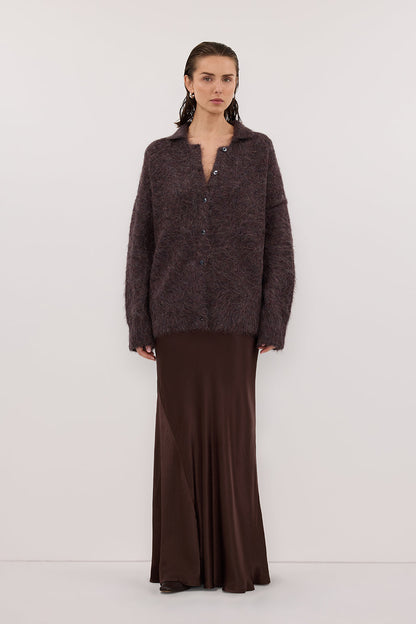 SALMA WINE POLO NECK KNIT CARDIGAN