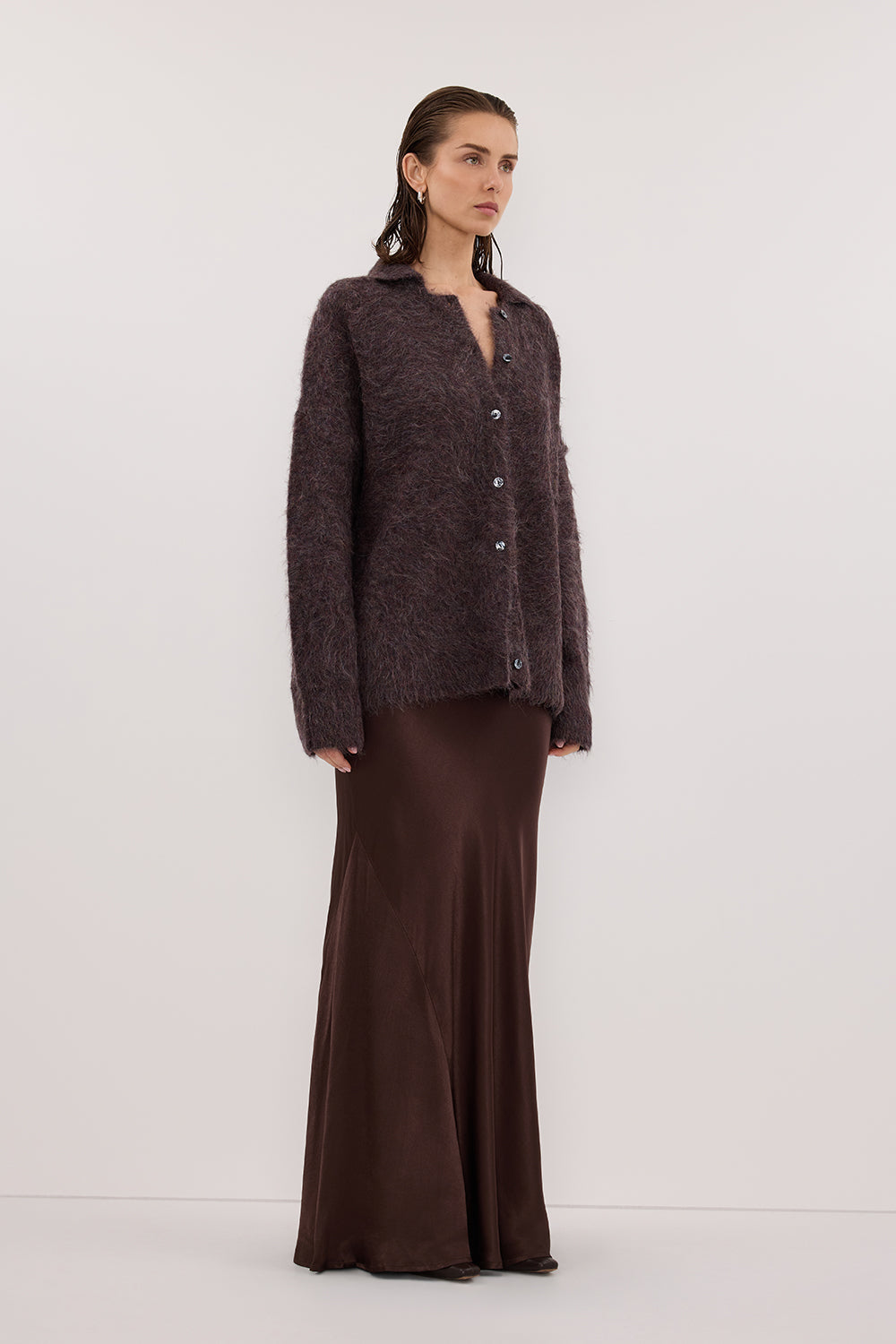 SALMA WINE POLO NECK KNIT CARDIGAN