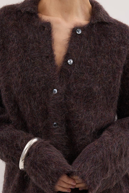 SALMA WINE POLO NECK KNIT CARDIGAN