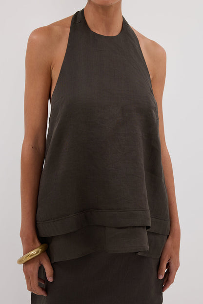 CARMEL PETROL RAMIE HALTER TOP