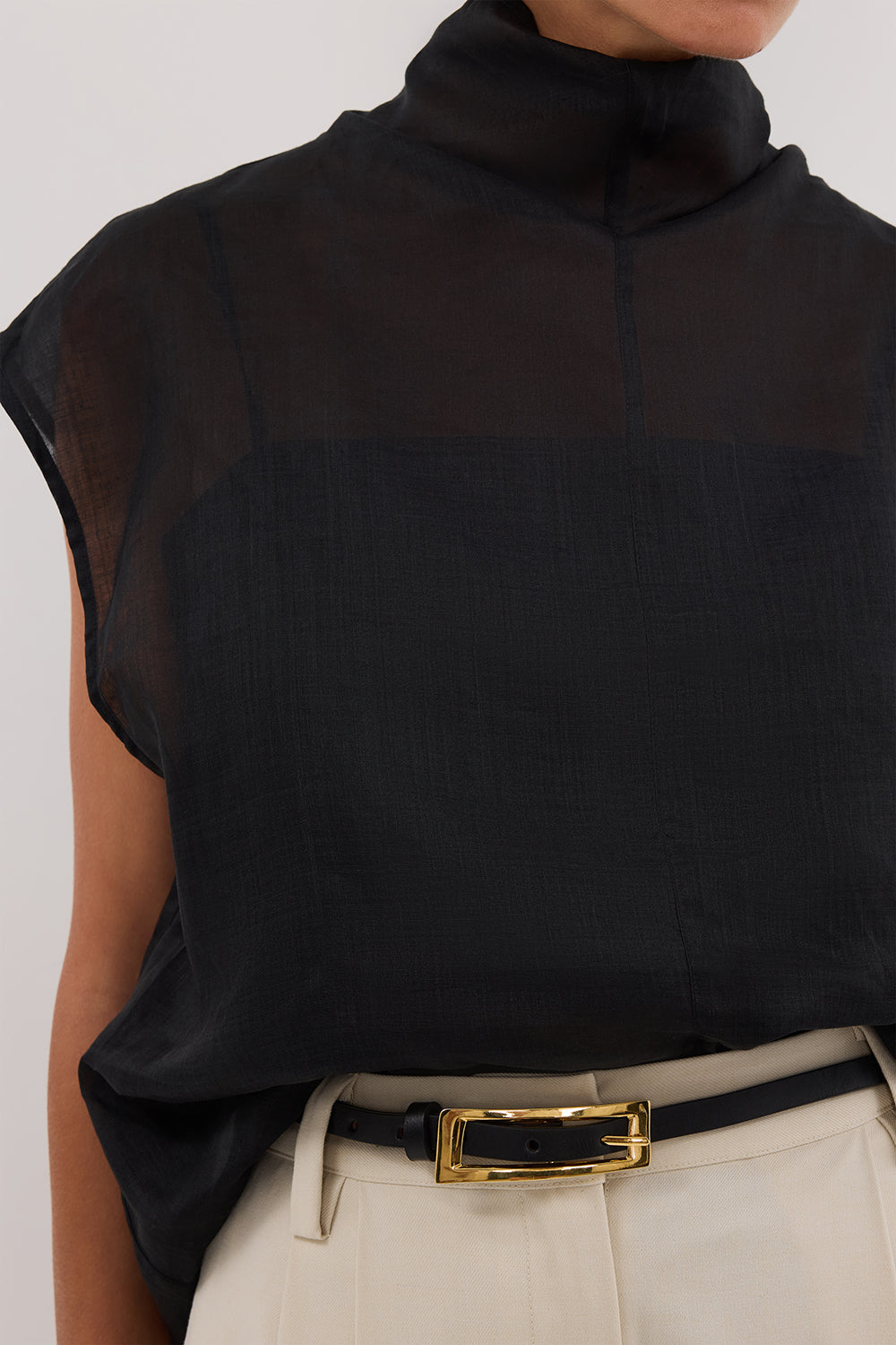 CARMEL BLACK RAMIE FUNNEL NECK TOP